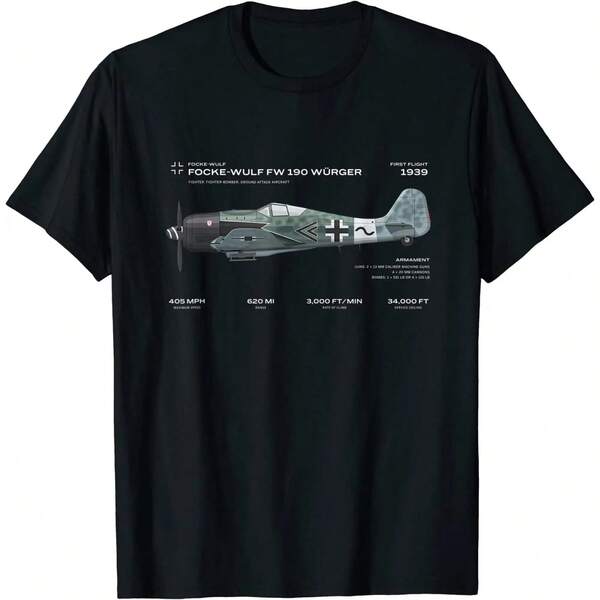Luftwaffea War Bird WWII German Focke Wulf Fw 190 Fighter Aircraft T Shirt Short Sleeve Casual Cotton O-Neck Mens T-Shirt