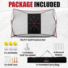 Golf Net 10x7ft Heavy Duty Practice Hitting Net for Indoor and Outdoor Backyard Driving Includes Target Carry Bag Balls Ideal Golf Gifts for Men Dad Him - Negro - Ver 8