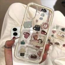 Ốp lưng điện thoại Kawaii Coffee & Cat Daily Collage, mỏng nhẹ, chống sốc, trong suốt, tương thích với iPhone 17/17 Air/17 Pro/17 Pro Max/16/7/8/11/12/13/14/15/X/XR/Xs/Plus/Pro/Pro Max/SE2 - cổ trắng - Xem 2