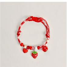 Red Strawberry Pendant Necklace, Pet Dog Collar, Cat Necklace Accessory With Bell - Red and White - View 2