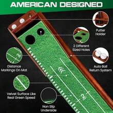 Putting Green Indoor with Automatic Ball Return Golf Putting Mat with Putter Holder 2 Golf Balls Marking Tool and Storage Portable Golf Training Aid and Gift for Men Home Office - Verde - Ver 3