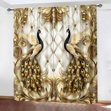 2pcs, Polyester Material, HD Digital Printing Golden Beautiful Peacock Pattern Print, Light Filtering Curtain, Suitable For Bedroom, Living Room, Office And Home Decoration, Pole Pocket Design, Suitable For Pole - Multicolor - View 1