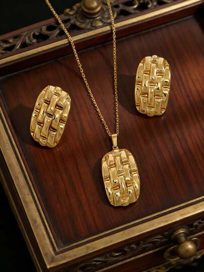 Luxury Stainless Steel Earring Necklace Set - Women's Versatile Personalized Jewelry, Perfect Holiday Gift, Ideal Choice For Teachers, Family And Friends