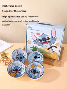 Disney Bộ bát cơm và bát súp bằng gốm hình Stitch, bộ đồ ăn hoạt hình dễ thương, bộ quà tặng gia dụng chất lượng cao. - Nhiều màu - Xem 8