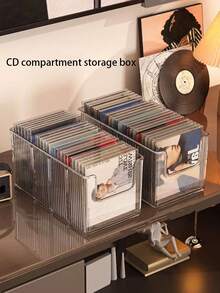 2pcs/Set Stackable Clear Plastic CD Organizer, CD Display Rack, CD Storage Box, Ideal For Media Shelf Storage And Organization, Great For Home Office Music Enthusiasts - Multicolor - View 4
