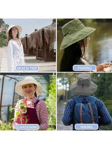 1顶女士遮阳帽，宽檐渔夫帽，防紫外线，带马尾辫孔设计，防水可折叠园艺渔夫帽 - 彩色 - 查看 11