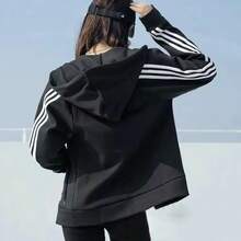 adidas 3-Stripes W FI FZ REG 拼色三條紋運動型格連帽外套女款黑色 - 黑色 - 查看 11