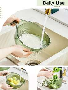 1个塑料淘米器，9x5英寸，带细孔和符合人体工程学的手柄，多功能果蔬清洗碗，小巧轻便，高效沥水和冲洗 - 一個 - 查看 6