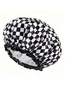 1个/4个装黑白格纹浴帽，PEVA包边，厨房化妆防油防烟，双层女士沐浴帽，家用 - 彩色 - 查看 10