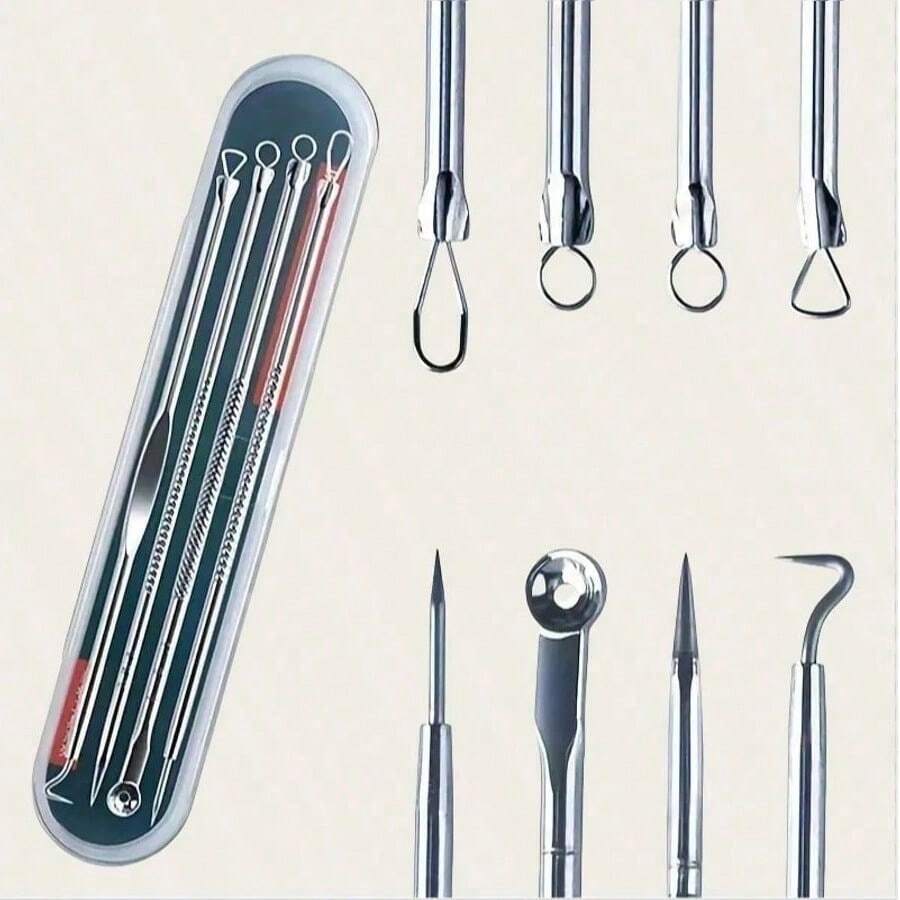 4-Piece Professional Blackhead Removal Set - Acne Removal Tools For Whitehead Acne Removal - Deep Cleansing And Skin Cleansing Tools For Acne Removal - Beauty Tools - Silver - View 1