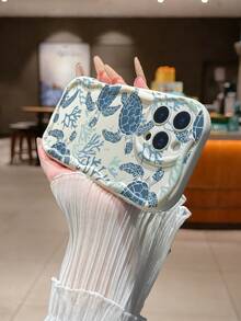 Cream Textured Wavy Edge Glossy Painted Sea Turtle Protective Phone Case Compatible With IPhone/ Galaxy / / - Multicolor - View 4