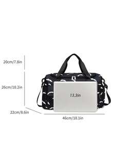 时尚蝙蝠印花大容量行李包，多功能干湿分离独立鞋仓手提包，适合度假旅行、周末短途旅行、医院、产房、校园、休闲健身瑜伽旅行包、行李袋、旅行包、过夜包、大容量假日包、邮轮必备、男女旅行必备、假日必备 - 黑色 - 查看 6