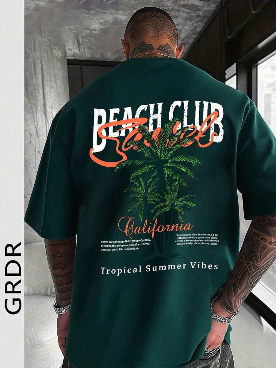 GRDR Men's Fashionable Printed Loose Short Sleeve T-Shirt | Exquisite Design | Summer Essential | Easy To Match | Showcase Your Style - Dark Green - View 1