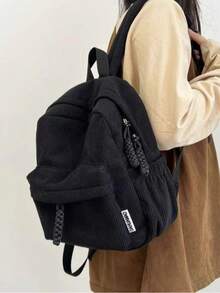 Women's Small Velvet Backpack, Stylish, Solid Color (Without Keychain) - màu đen - Xem 3