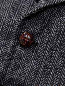 New Men's Herringbone Woolen Tweed Vest, Retro Lapel, Horse Chain Decoration, For Fall Winter - Màu xám đen - Xem 6