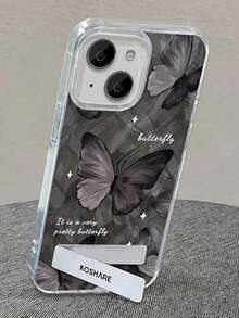 1pc Feather Chiffon Butterfly Pattern Phone Case With 3D Metal Stand, Compatible With IPhone 11/12/13/14/15/16/17/Pro Max - Multicolor - View 2