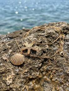 2件套海洋假日INS风海星吊坠腰链，百搭优雅细链身体链 - 金色 - 查看 7