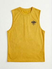GRDR Camiseta de tirantes casual de verano para hombres con estampado de brújula y pico de montaña - Amarillo - Ver 3