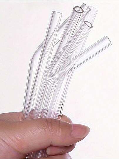 9pcs Glass Straw Set With Cleaning Brush - Reusable Bent And Straight Straws Suitable For Drinks, Cocktails, Bubble Tea, Home, Bar, School