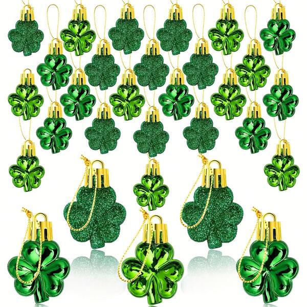 24pcs St. Patrick's Day Clover Decor Set, Lucky Shamrock Hanging Ornaments Green Clover Decorations For Tree, Table, Home Decor, Irish Decoration