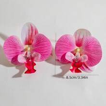 2个新款逼真兰花发夹 - 森林仙子风格侧夹，派对氛围兰花发夹，独特设计的高端发饰，海滩度假拍照必备，发夹 - 彩色 - 查看 7