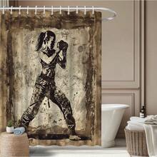 1pc Female Boxer Fighting Stance Shower Curtain - Vintage Grunge Boxing Theme With Female Boxers & Punching Design, -Fade, Machine Washable Bathroom Decor (59x70.8/70.8x70.8/70.8x78.7/90.5x70.8in) - Boxing Room - Nhiều màu - Xem 5