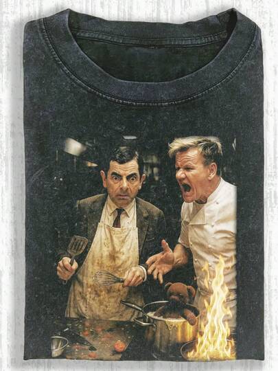 Kitchen Disaster Fun Map, 230g Washed, Printed T-Shirt, High-Quality Batik Cotton, Heavy New Retro Fashion Brand T-Shirt Men, Summer Round Neck Loose Plus Size Casual Shirt Men's Wear, The Same For Men And Women, Japanese Gift, Perfect Gift.