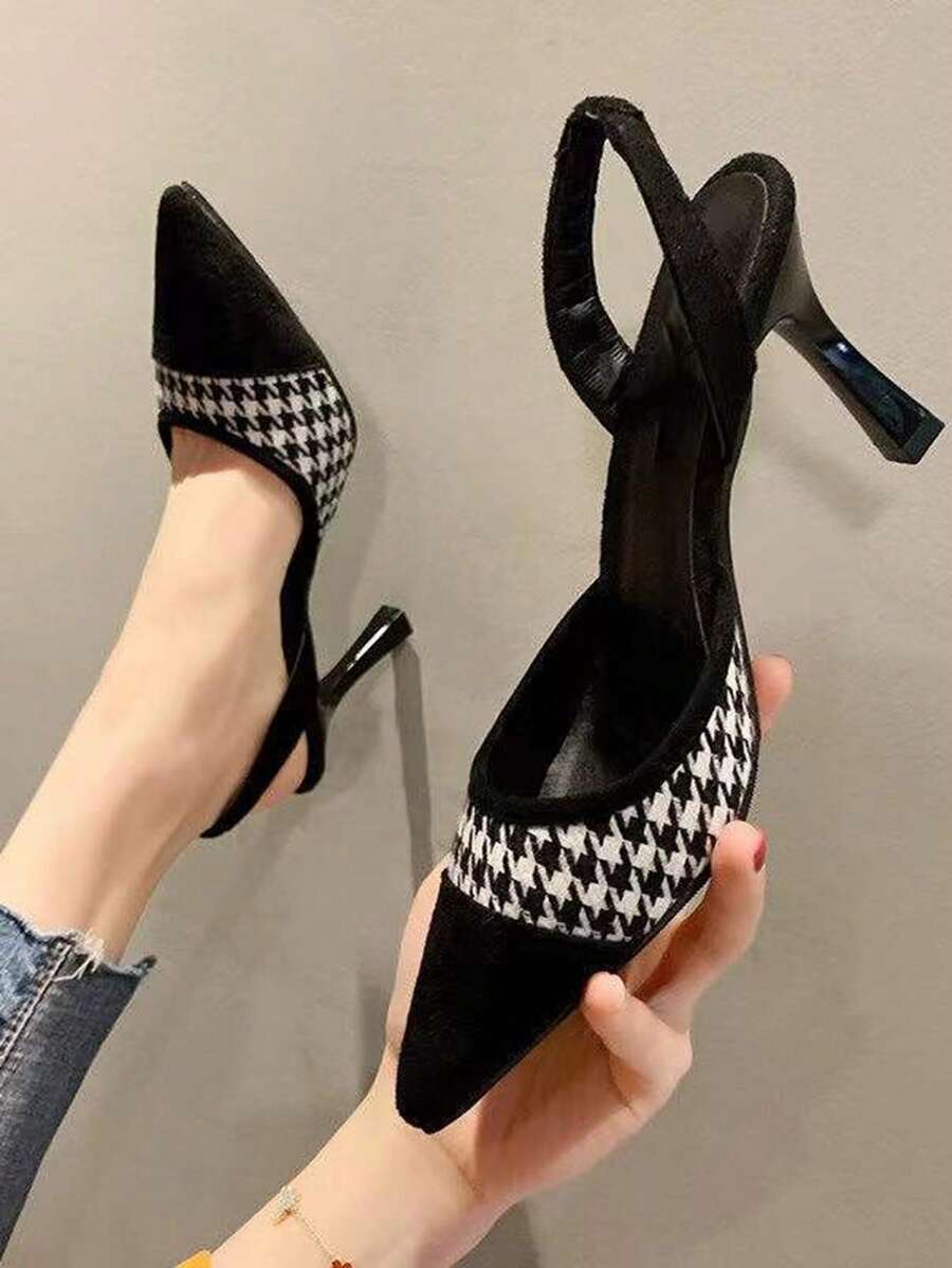 Pointed Toe Sexy High Heel Shoes Women Silver Rhinestone Strap Backless Sandals Elegant French Style Open Toe Heeled Slippers, Spring/Summer (Run Small By Half Size)