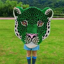 Plush Leopard Head Shaped Decorative Carpet, High-Density Polyester Fiber Animal Pattern Area Rug, Non-Slip Carpet, Thick & Soft Texture, Comfortable Foot Feel, Decorative Carpet For Home, Machine Washable, Stable Non-Slip Backing, Indoor Floor Decor, Suitable For Doormats, Small Rugs, Welcome Mats - Green - Premium - View 2