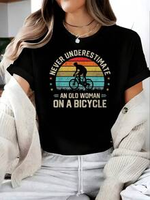 Never Underestimate An Old Woman On A Bicycle Cyclist Rider T-Shirt - Black - View 1