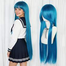 Universal Anime Cosplay Extra Long Straight Wig With Side Bangs - Blue Flaxen Green Purple Versatile Heat Resistant Synthetic Hair With A Long Fringe For Daily Party Holiday & Cos Events - Multicolor - View 12