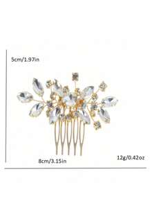 European And American Style Exquisite Crystal Hair Comb For Bridal Wedding Party And Formal Dress, With Rhinestones Valentine's Day Accessories - Gold - View 4