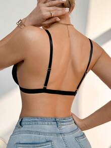 1件蕾丝拼接无钢圈哺乳文胸（无衬垫） - 黑色 - 查看 2