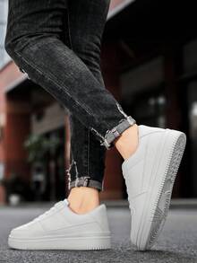 新款男士白色时尚运动鞋，经典简约白色休闲鞋，百搭白色运动鞋，学生鞋，户外鞋 - 白色 - 查看 4