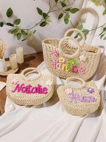 Personalized Straw Bridesmaid Handbag,Bridesmaid Gifts Basket,Custom Beach Bag,Straw Bags,Bachelorette Party Gift Bags,Wedding Party Gifts - Multicolor - View 6