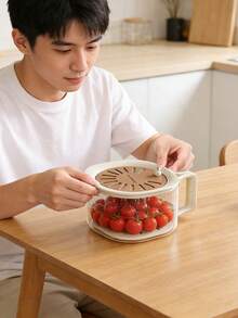 1个带盖可折叠果蔬篮，二合一滤网沥水篮，加厚塑料材质，多功能折叠篮，带提手，适用于厨房，清洗果蔬 - 多功能瀝水籃 - 查看 4