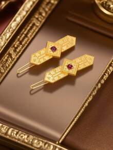 Herseygold 1 Pair Gold-Plated Women's Hair Clips, Middle Eastern Luxury Bridal Hair Accessories, Arabic Wedding Festival Headdress - Gold - View 8