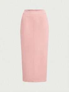 2pcs/Set Elegant Business Formal Suit Blazer + Slit Hem Skirt Outfit Pink Spring - Pink - View 8