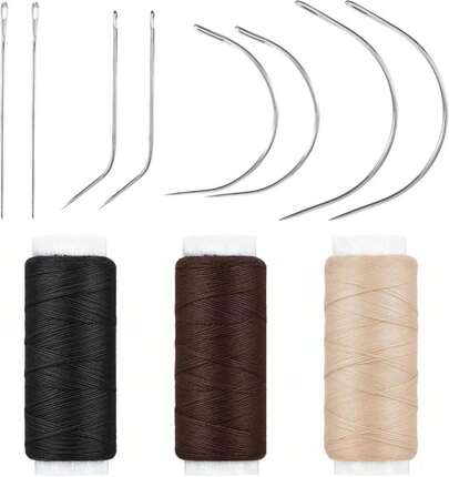 Needle And Thread Set For Hair Weaving Sewing Wigs, Professional Hair Extension Tools Kit, Black Beige Brown Thread With 8pcs Needles