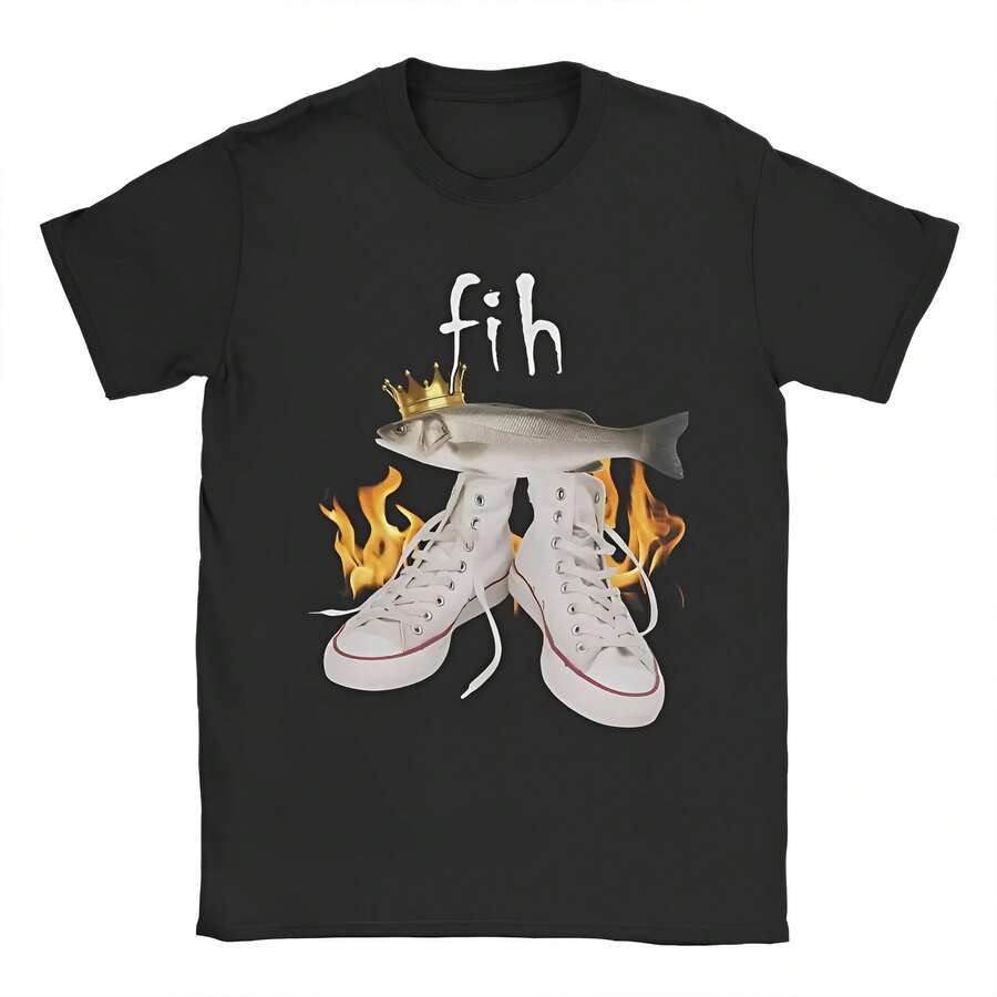 2026 New Hot Men's And Women's Fih Funny Fish Meme Printed T-Shirt Cotton Graphic Tee Shirts Clothing Oversized Outfits - màu đen - Xem 1