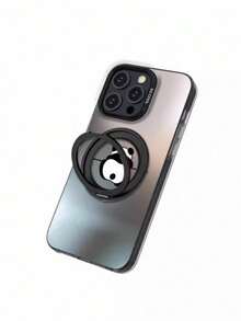 Cute Panda & Kitten Phone Holder Protective Case Compatible With IPhone 13, 14, 15 Pro Max, 16, 16 Pro Max, 17, 17 Pro Max, S21, 22, 23 Plus, 24 Ultra, 25, 25 Plus, 25 Ultra - Black Panda On the Back - View 2