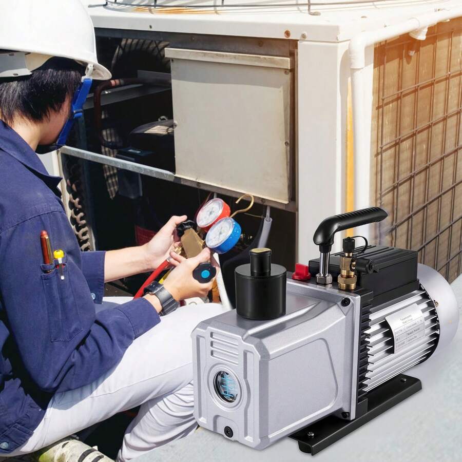 Vacuum Pump 12CFM 1 Horsepower Single Stage Air Conditioning Vacuum Pump 110V 5PA Ultimate Vacuum Refrigerant HVAC Air Tool Rotary Vane Vacuum Pump For Automobile Vacuum Evacuation - Black - View 1
