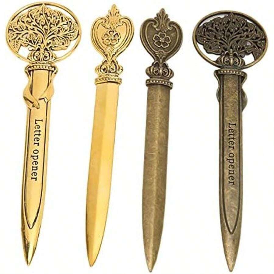 4 Piezas Cuchillo Abrecartas Vintage Aleación de Zinc con Mangos Ergonómicos para Oficina Escuela y Hogar Abridor de Sobres - / - Ver 1