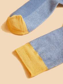 1 par de calcetines de media caña de algodón grueso con patrón a cuadros gris y amarillo - Gris - Ver 4