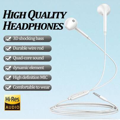 Auriculares intraurales con cable de 3.5 mm de alta calidad y graves profundos, auriculares de alta fidelidad para música y juegos con control de volumen y micrófono HD, compatibles con //PC/Android Tablets, MP3 y talla grande, ideal como regalo para correr, fitness y viajes, compatible con 3.5 mm y la mayoría de los dispositivos Type-C, perfecto para amantes de la música y profesionales. Graves potentes adecuados para rock, pop, jazz y llamadas claras.