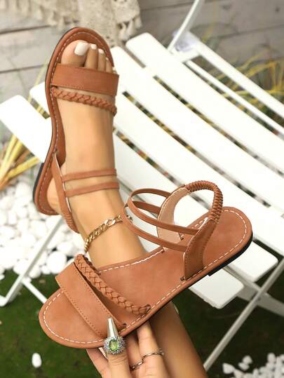 2026 Neue Damen Flache, leichte, weiche & bequeme offene Zehen Mode Sandalen, Braun