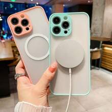 1个粉色兼容Magsafe磁吸磨砂亲肤防指纹鹰眼全摄像头保护壳，半透明亚克力硬背硅胶软边果冻按键，可拆卸超薄无线充电防震手机壳，兼容苹果17 Air 17 Pro Max 16 15 14 13 12 11 Pro Max Pro Plus X 16e 13mini 12mini - 粉色 - 查看 5