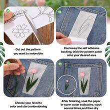 2pcs Wild Flower Floral Water-Soluble Embroidery Stickers, Self-Adhesive Non-Woven Fabric, Suitable For Beginners DIY Handcraft Decoration On Clothes, Bags, Hats - 2ST-b - View 11