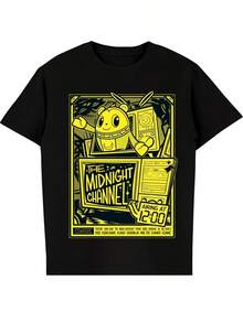 Graphic Tees Men DMN Black Persona 4 Midnight Channel TV T-Shirt  COTTON Fashion  2026 Summer Vintage  Short Sleeve Printing T-Shirt Man - 黑與白 - 查看 1
