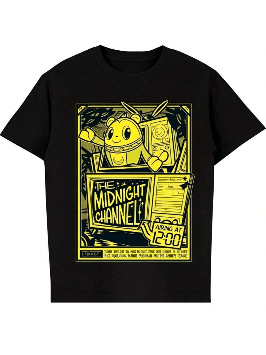 Graphic Tees Men DMN Black Persona 4 Midnight Channel TV T-Shirt COTTON Fashion 2026 Summer Vintage Short Sleeve Printing T-Shirt Man - 黑與白 - 查看 1